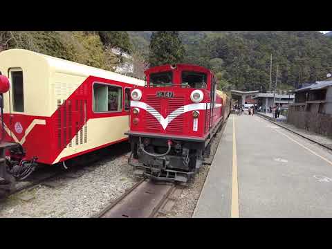 阿里山鉄道 十字路へ向けて発車＆奮起湖駅前の様子