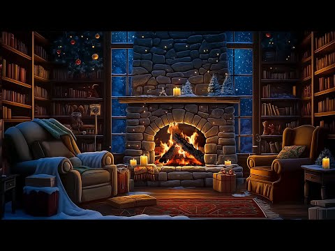 Relaxing Christmas Cabin Ambience with Crackling Fireplace 🔥🎄 Cozy Christmas Jazz & Snow Falling