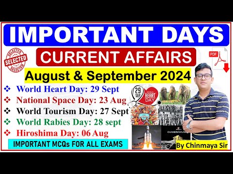 Important Days and Dates/Aug & Sept 2024/Current Affairs MCQs/ସମସ୍ତ ପରୀକ୍ଷା ପାଇଁ ଜରୁରୀ ପ୍ରଶ୍ନ/CP SIR