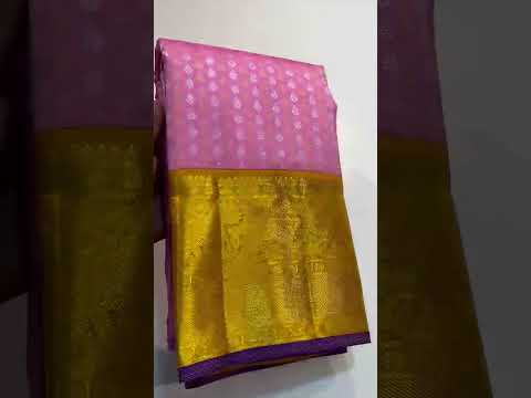 1 gram gold and silver zari,Kanchipuram Korvai Handloom Bridal Silk Saree,Baby pink, mustard 💛