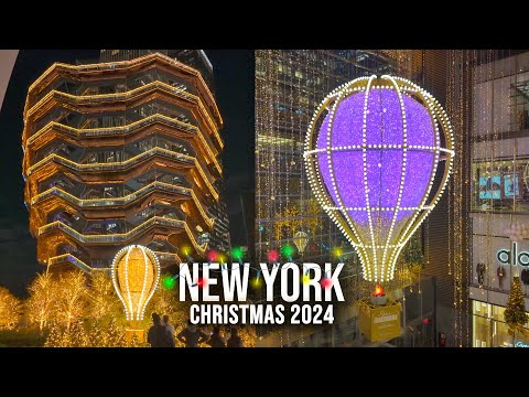 NYC Christmas Walk 2024 ✨ Hudson Yards Christmas Lights & Vessel 2024 4K NYC Christmas Decorations ✨