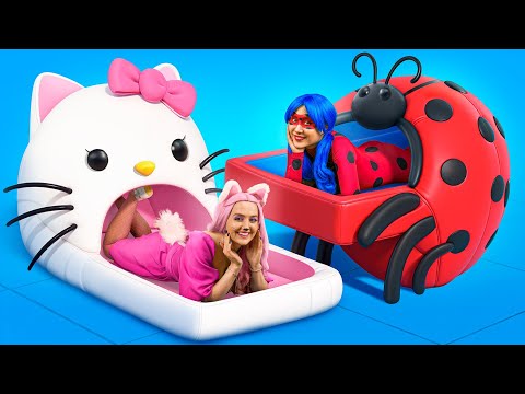 We Build a Tiny House for Lady Bug And Hello Kitty! Extreme Hide and Seek in Boxes Challenge!