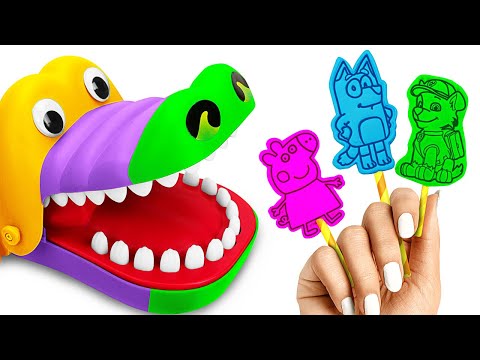 Feeding Crocodile with Play Doh Lollipops | Best Learn Colors | Preschool Toddler Toy Learning Video