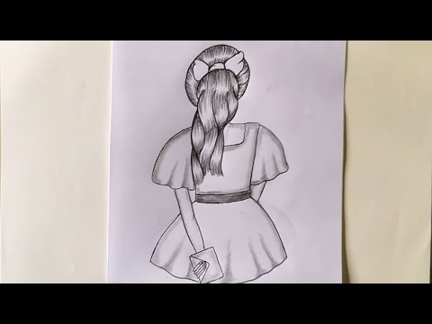 how to draw girl with beautiful hair | how to sketch a girl | girl backside drawing