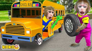 Monkey Koko Play Monster Truck And Solve The Problem Of Broken Bus Wheels | KUDO KOKO CHANNEL