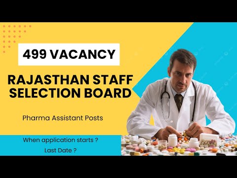 499 PHARMACIST VACANCY I RAJASTHAN I PHARMA ASSISTANT I PHARMA JOB I RAJASTHAN STAFF SELECTION BOARD