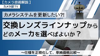 【カメラ技術解説】カメラシステムを更新したい?!「交換レンズラインナップからどのメーカを選べばよいか？」～仕様を正規化ひて、単純価格比較～