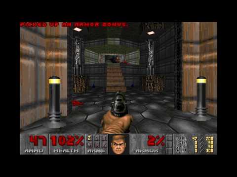 Doom (1993) - first level (Hangar) played at Ultra-Violence. 100% kills, items and secrets