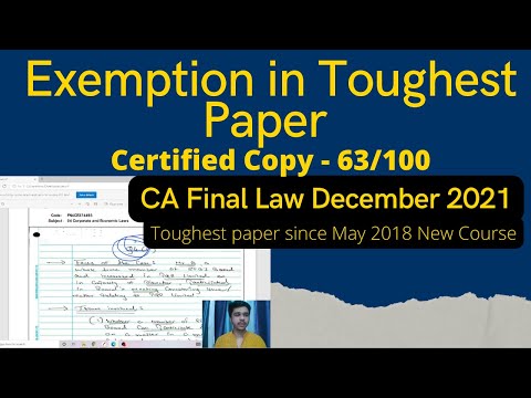 Analysis of Certified Copy of CA Final Law Dec 2021 63/100 #Exemption in #Toughest #Law #Paper