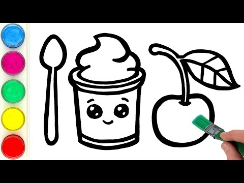 Cherry Yogurt Drawing, Painting and Coloring for Kids & Toddlers | Learn Food