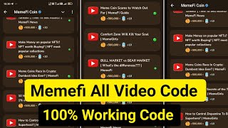 Memefi All Video Codes And Answer | memefi video code | Memefi All YouTube Video Code