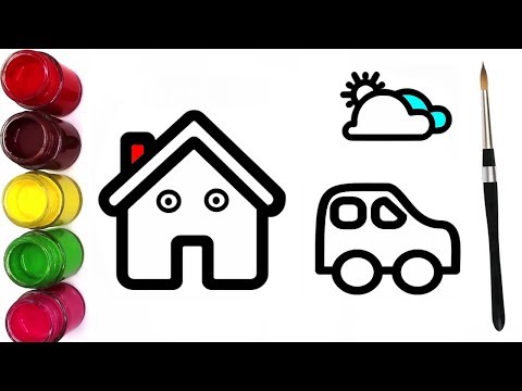 Small House And Small Car Drawing And Coloring Page