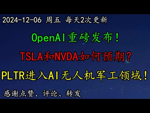 美股 OpenAI重磅发布！TSLA和NVDA如何预期？大牛股PLTR进入AI无人机军工领域！特朗普任命AI与加密货币政策负责人！ZIM、PLTR、AMZN、AAPL、PAPL、ASML、SOXL