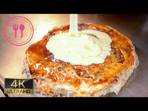 HOW TO MAKE HIROSHIMA OKONOMIYAKI with Cheese in Shibuya, JAPAN / JAPANESE FOODS LOVERS