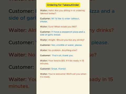 English conversation in Restaurant - Ordering for Takeout. #shorts