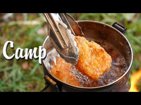 Solo camping with freshly fried pork cutlet curry