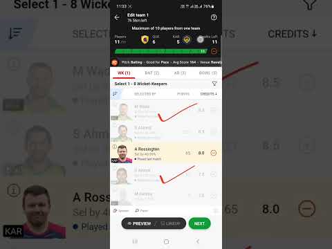 KAR vs QUE Dream11|KAR vs QUE Dream11 Prediction|KAR vs QUE Dream11 Team| #shorts