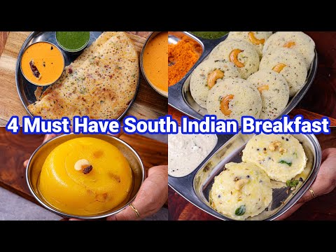 4 Instant South Indian Breakfast Recipes - Idli, Dosa, Pongal & Kesari | Quick & Easy Breakfast