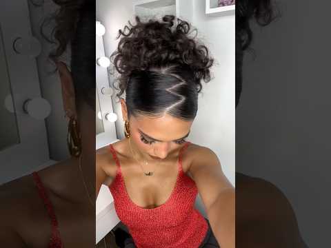 Zig zag curly bun❣️ #curlyhair #curlybun #tutorial