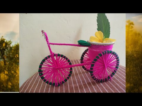 How to make triCycle/ Rickshaw with wool and Bangles | wool crafts | easy and simple cycle crafts