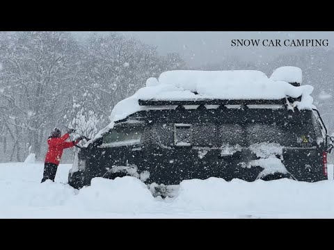 40 centimeters of snow fell overnight, and my car is stuck in the snow. (snow camping)