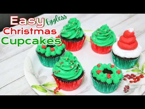 How to Make Christmas Cupcakes | Easy Eggless Christmas Cupcakes | Eggless Chocolate Cupcakes Recipe