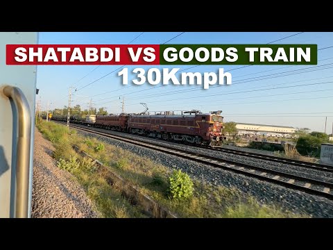 Lucknow Shatabdi Parallel overtakes Goods train at 130Kmph