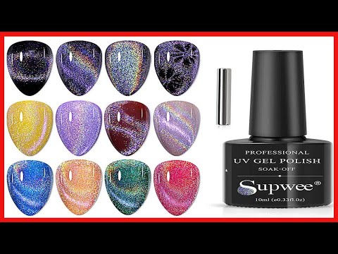 SUPWEE Universal Rainbow Cat Eye Gel Polish Holographic 9D Cat Eye Nail Polish Sparkle Nail Gel