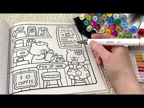 ASMR Color With Me | Cozy Coffee Shop Coloring (whispered, marker sounds)