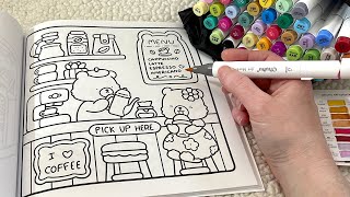 ASMR Color With Me | Cozy Coffee Shop Coloring (whispered, marker sounds)