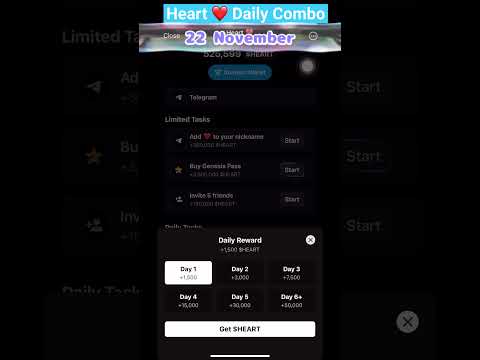 【Heart❤️Airdrop 】22 November | Play Lucky Heart | Heart Daily Combo #heart #airdrop #today #telegram