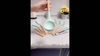 12PCS Silicone Kitchen Utensils Wooden Handle Cooking Set