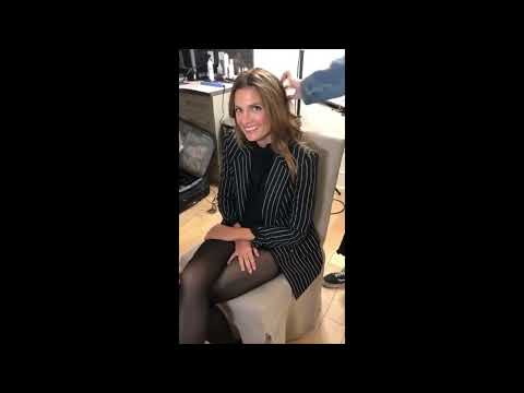 Celebrity Actress Stana Katic Showing Her Pantyhose Legs While Getting Her Makeup Done