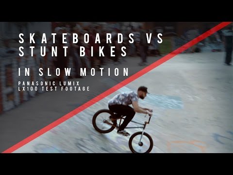 Skateboards VS Stunt Bikes in Slow Motion [Panasonic Lumix LX100 Video Test]