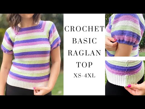 Crochet Basic Raglan Top XS-4XL