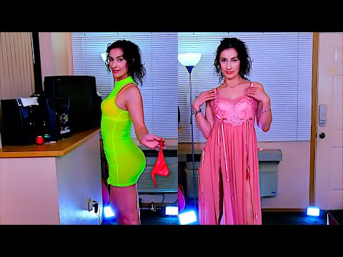 Sexy Dresses Try On Haul - No Panties, Transparent Brown Greenish Lingerie Dress