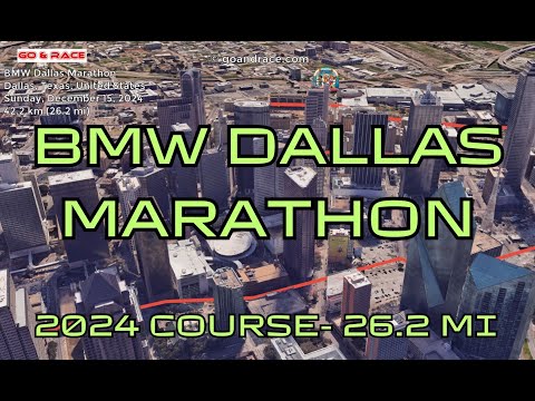 BMW Dallas Marathon (2024): fly over the marathon course! Video of the race path.