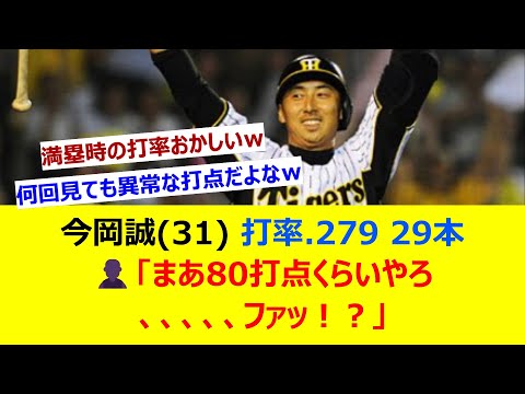 今岡誠(31) 打率.279 29本 👤「まあ80打点くらいやろ、、、ファッ！？」【ネット反応集】