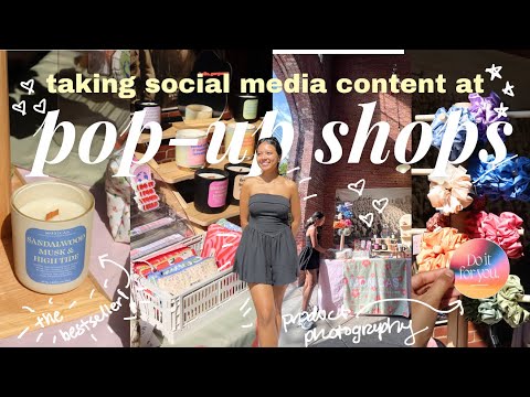 how I take social media content at pop-up shops // market vlog, setting up my table