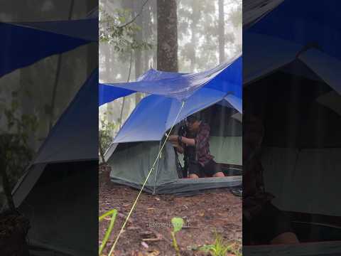 SOLO CAMPING IN HEAVY RAIN #shorts