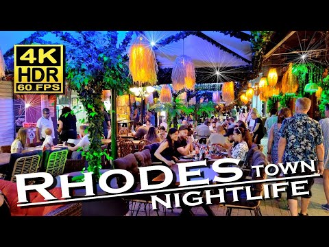 Rhodes Town Nightlife, Bars, Restaurants in 4K 60fps HDR (UHD) 💖 The best places 👀 Walking tour