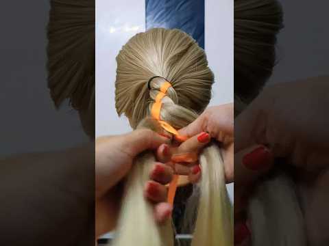 DIY ribbon braid bun #hairstyletutorial #shortsvideo #braids