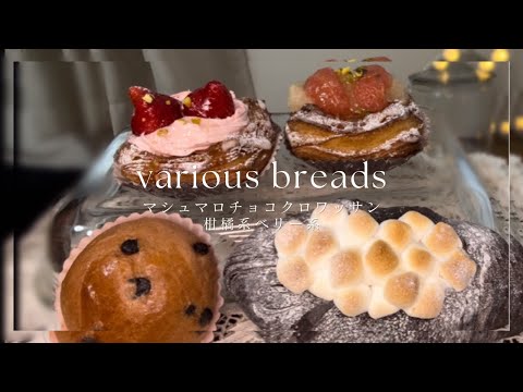 〈咀嚼音〉マシュマロチョコクロワッサンと柑橘系、ベリー系のパンを食べます〈eating sounds〉〈asmr 〉