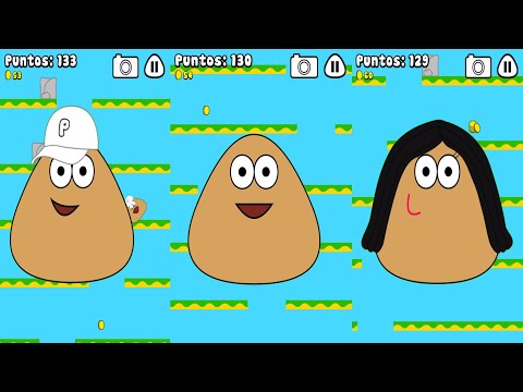 POU. La familia Pou compiten a ver quien cae mas!. Papá Pou, mamá Pou y bebé Pou. ¿Quién cae mas?