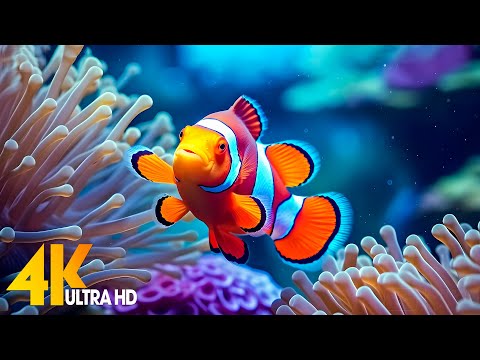 Aquarium 4K VIDEO (ULTRA HD) 🐠 Beautiful Coral Reef Fish - Relaxing Sleep Meditation Music