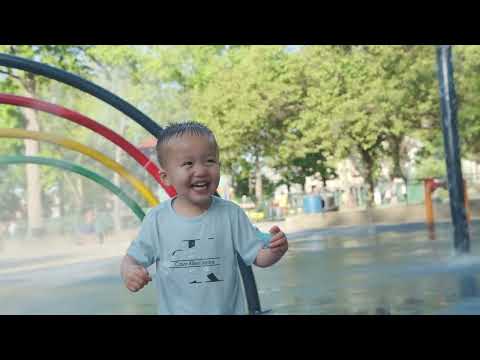 First time get wet in the water playground