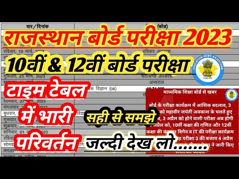 कक्षा 10वीं व 12वीं के बोर्ड टाइम टेबल में भारी परिवर्तन|RBSE Class 10th &12th Board Exam Time Table