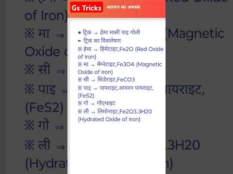 Tricks : आयरन के अयस्क short tricks se #gk #gktricks #gs #gkgstricks #iron #gkquiz #gkinhindi