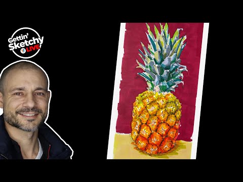 How to Draw a Pineapple with Pen and Ink and Markers - Live Drawing Exercise