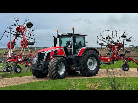 New Massey Ferguson 8s delivery walk around + hay turner and twin rotor rake.